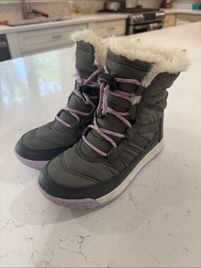 Sorel Kids Gray Winter Boots with Light Purple Accents